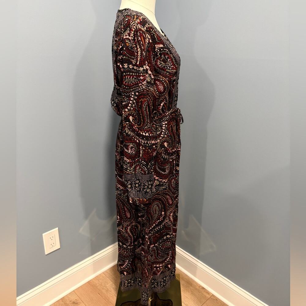 Knox Rose Boho Paisley Midi Dress Navy Red Floral Print Button Front Small - Picture 3 of 10